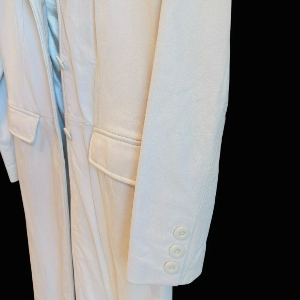 VTG 90s Wilsons Leather Maxima White Leather Long Duster Maxi Coat Medium NWOT - Picture 7 of 10